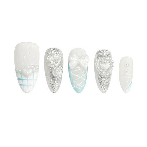 (XS) Glitter Blue False Nails - Sweet & Reusable 1