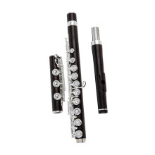 Silver Plated C Key Flute Set 17 Open Hole Ebony Body Professional Woodwind with Clear Full Tone