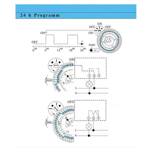 Programmable DIN Rail Timer Switch, 16A 250VAC, 48 Time Settings, 30 Min Unit for Automation 2