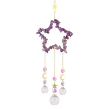 Crystal Wind Chimes with Natural Amethyst Suncatcher Pendant for Sparkling Indoor Outdoor Decoration