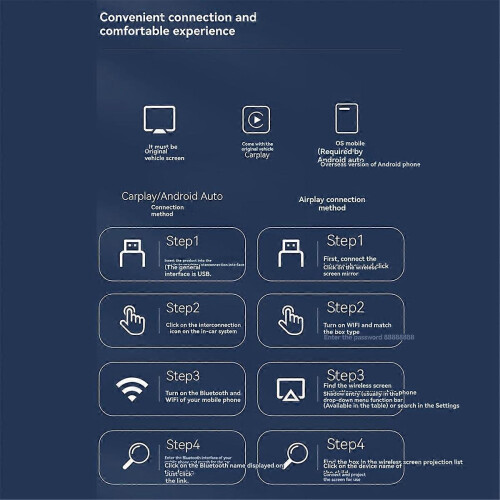 Adaptador sem fio 3 em 1 para CarPlay compatível com Apple CarPlay e Android Auto, com case de metal 2