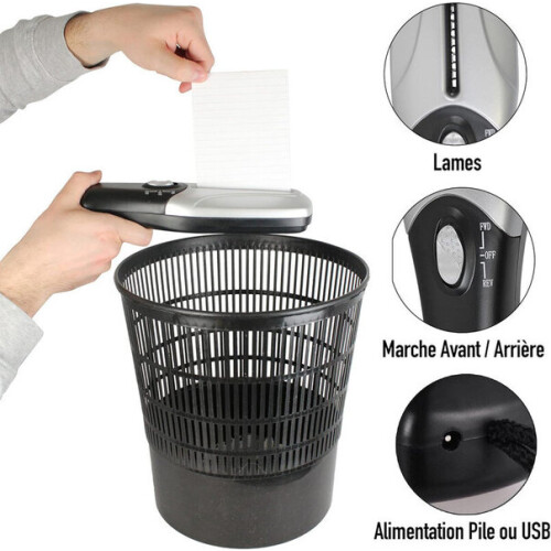 Destructeur de documents portable à coupe rapide, alimenté par batterie rechargeable USB, compact, 26 cm 2