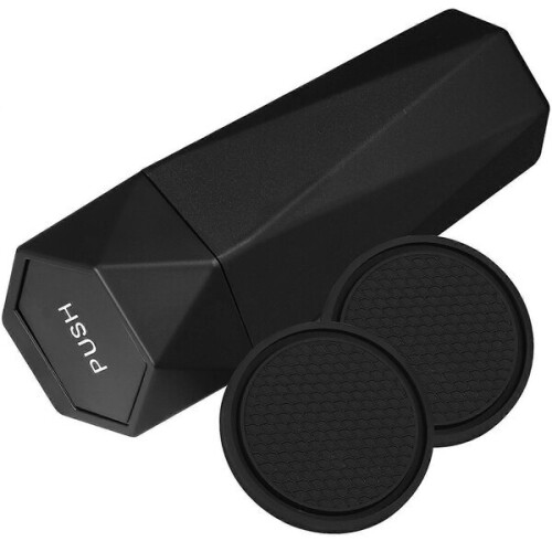 Car Bin with Cup Holder Tray, Push-Button Lid Automatic Closure, Cup Holder Pad for Car 1