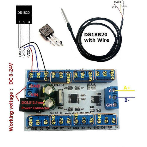 8-Channel DS18B20 RS485 Module, MODBUS RTU Protocol with Cascade Function for Temperature Monitoring Control 2