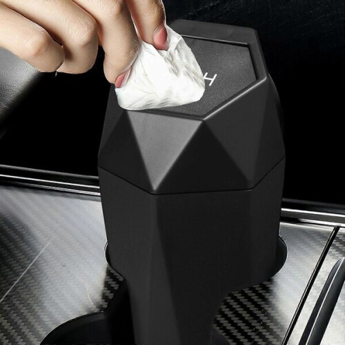 Car Bin with Cup Holder Tray, Push-Button Lid Automatic Closure, Cup Holder Pad for Car 2