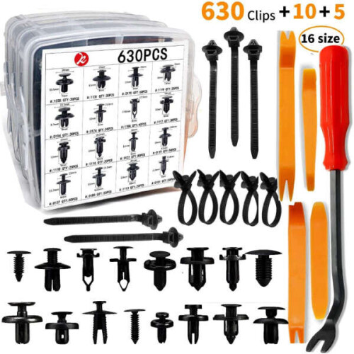 Plastic Nylon Retainer Clips Kit 630 Pcs Compatible with Car, Includes Removal Tool Storage Box 1