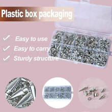 Zinc Alloy Cone Spikes, 354-Piece Set in 8 Sizes with Screws for Punk Fashion Leather Craft