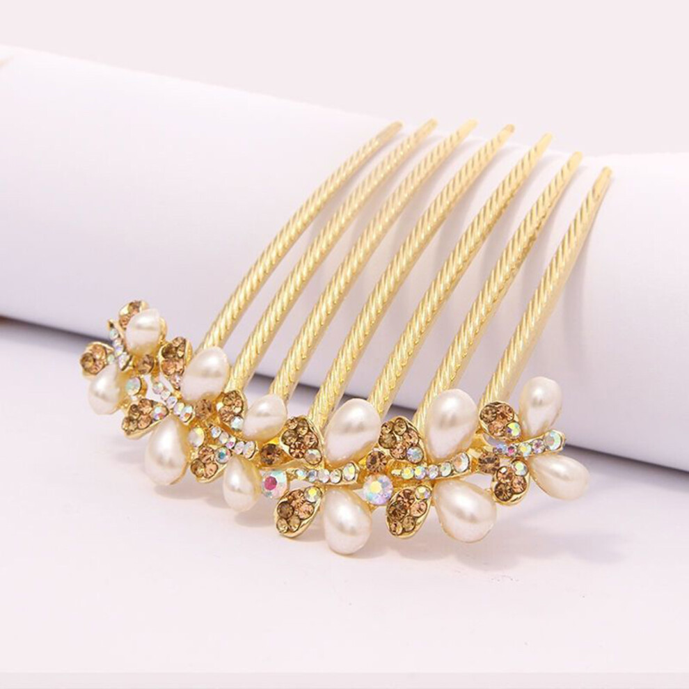 Roc-Electron (Champagne) Pearl Rhinestone Hair Comb For Wedding