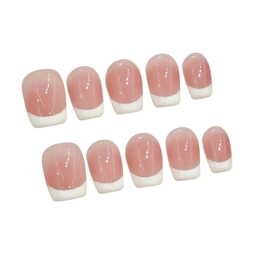 Zhouq-Outdoors (Ultra Short Ladder) Glossy Pink Fake Nails, French Tip, Odorless & Eco-Friendly