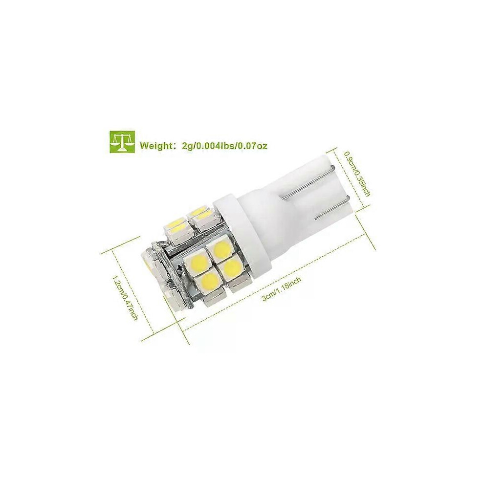 T10 Led Bulbs 10 Pack Compatible With Car Dome Lights 20 X 3528 Smd Leds 50,000 Hour Lifespan White/Light 6901508479142