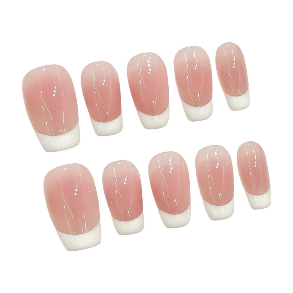 Reach-Tools Pink (Short Ladder) Glossy Fake Nails, French Tip, Odorless & Eco-Friendly