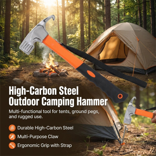 (Orange) Lightweight Carbon Steel Camping Hammer 2