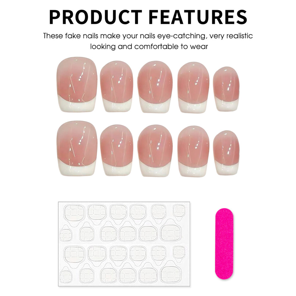 Reach-Tools Pink (Ultra Short Ladder) Glossy Fake Nails, French Tip, Odorless & Eco-Friendly
