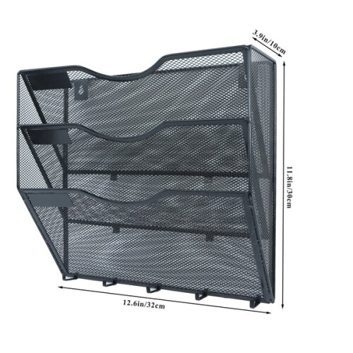 Wall-mounted Document Organiser with Integrated Key Hooks, Vertical Grid Storage for Office, Home Entryway 1