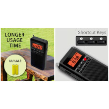 LIJIANI Portable FM Radio Antenna Pocket Radio Receiver FM/AM/WB Three Band Weather-Alarm Radio for Outdoor Camping Black