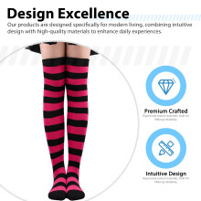 Women\'s Striped Over Knee Socks Black & Red