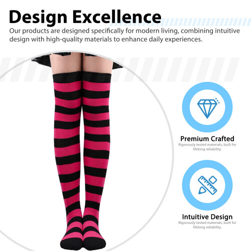 Women\'s Striped Over Knee Socks Black & Red