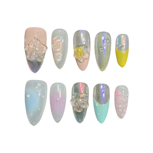 (XS) Flower Press-On Nails, Comfortable DIY Manicure 1