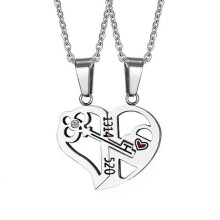 (Silver)Lovers Love Heart Lock Key Necklace Puzzle Necklace Valentine's Gift