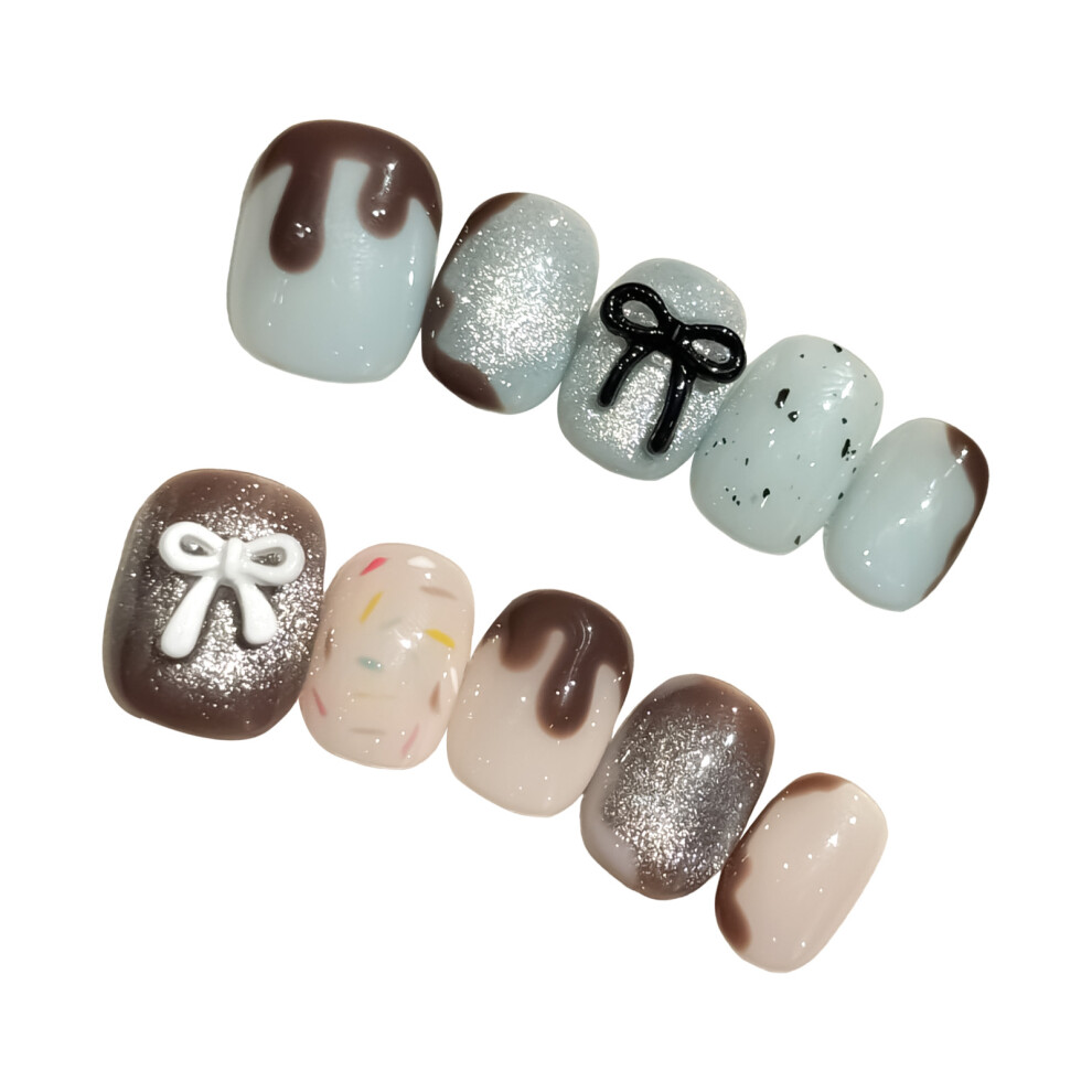 Dachuang Beauty (S) Glitter Short False Nails - Nude & Blue, Reusable