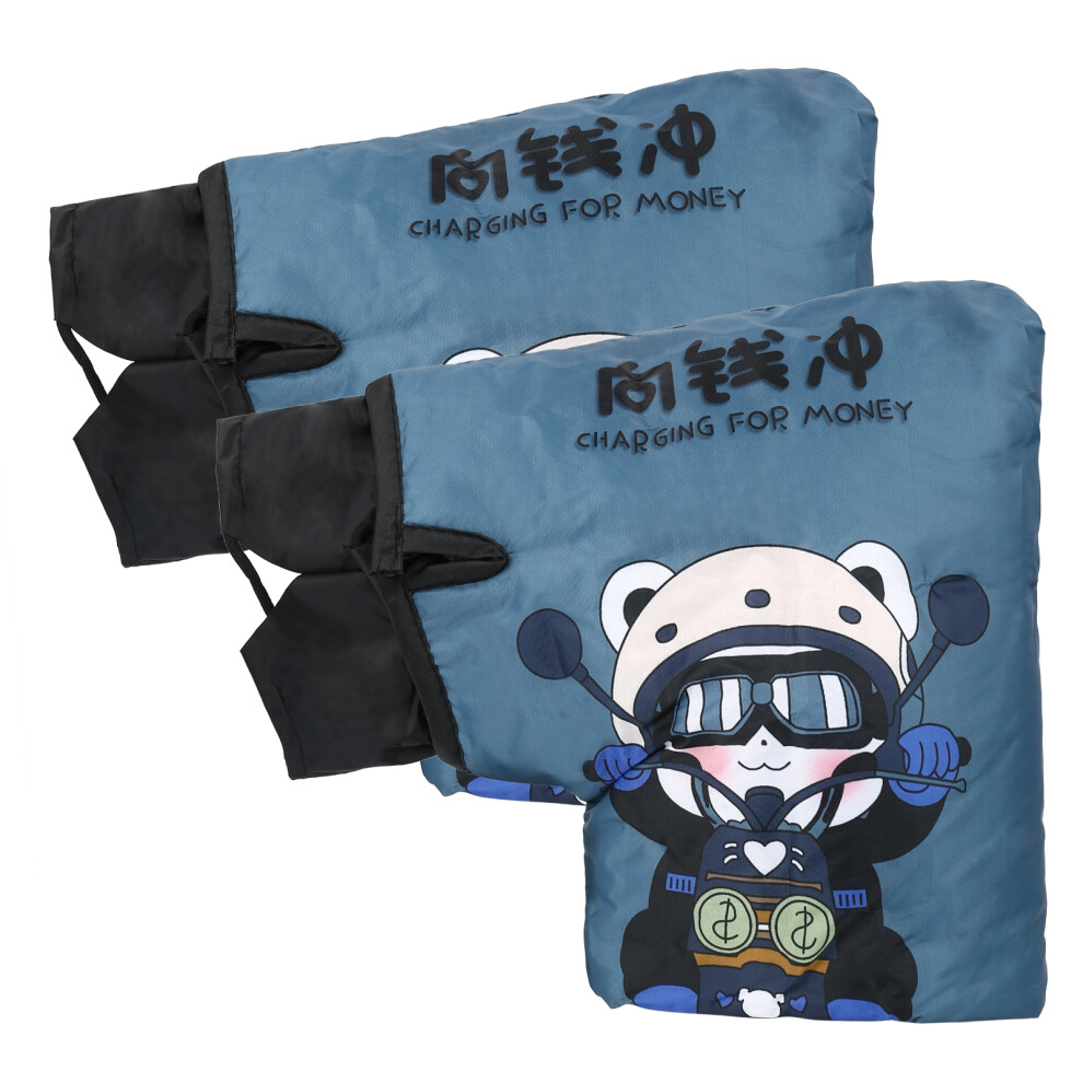 ( Rushes Toward Money) Motorcycle Waterproof Handlebar Gloves For Cold Weather Riding Blue 6481414474467