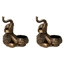 2X A-Gold Animal Candle Holders Elephant Sculpture Tea Light Candle Holder Deco Small Candle Stick Holders