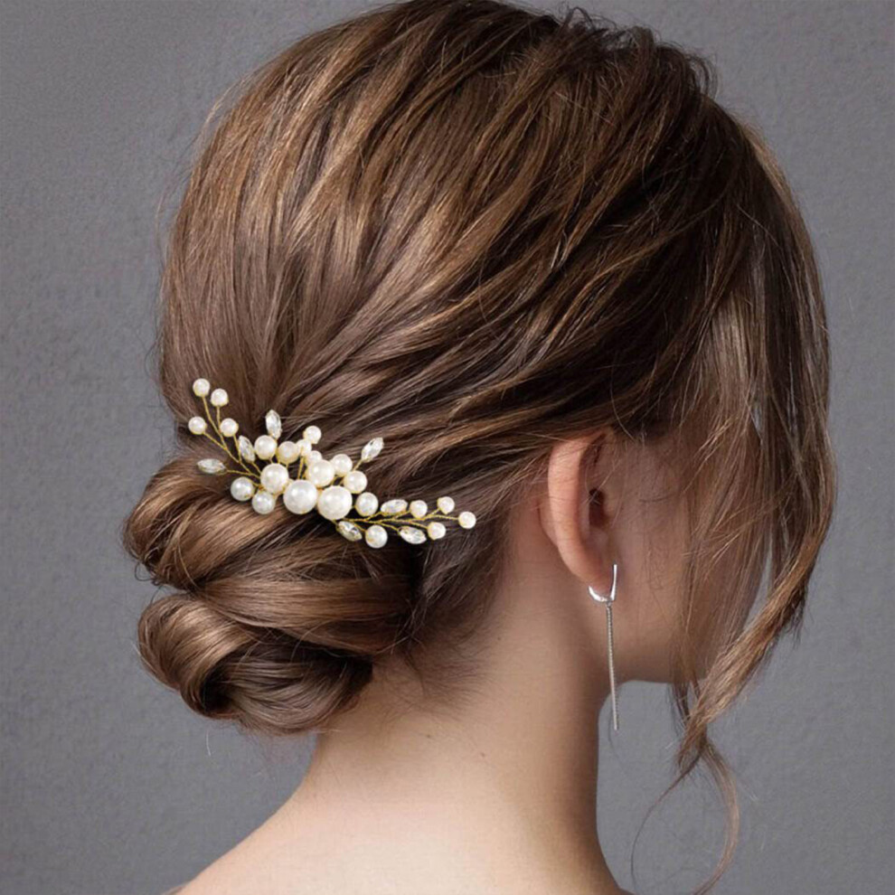 Dachuang Beauty (Gold) Pearl Hair Comb For Brides, Silver/Gold, Strong Hold