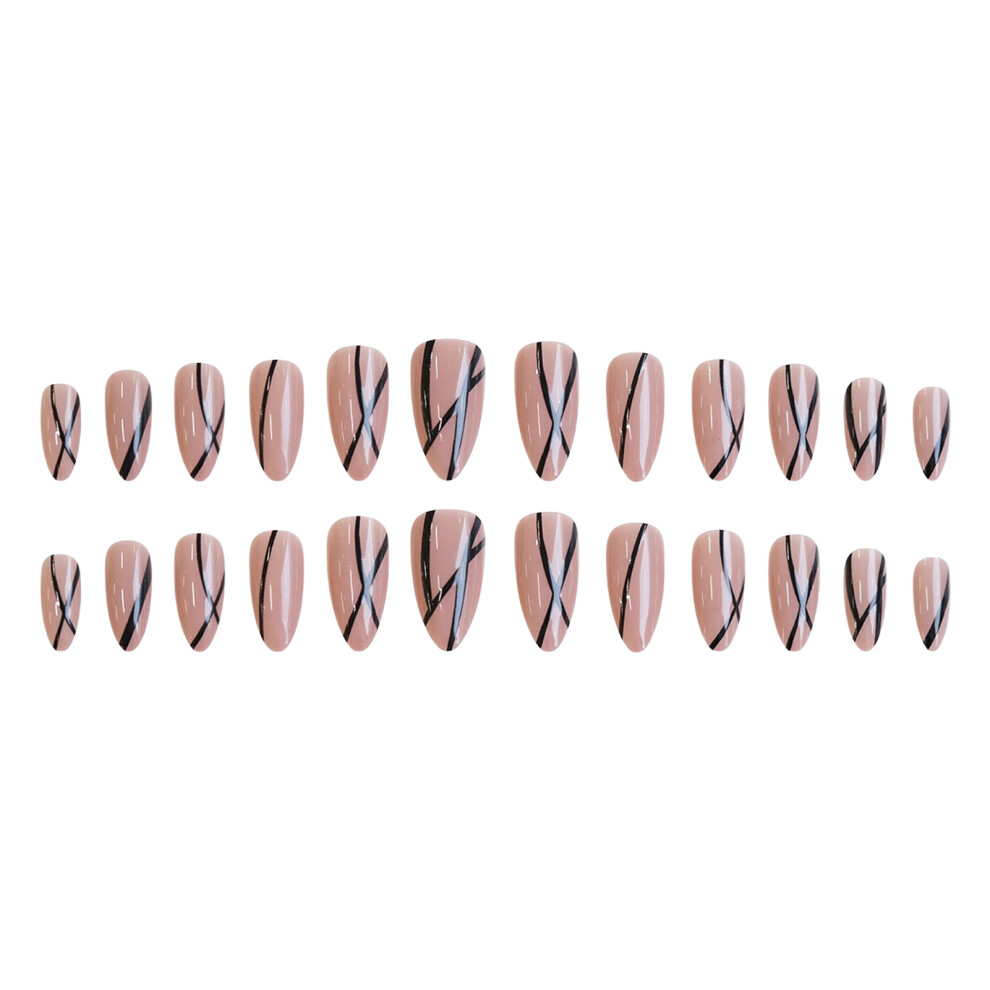 Reach-Tools Nude Almond Fake Nails With Line Print - 50Pcs