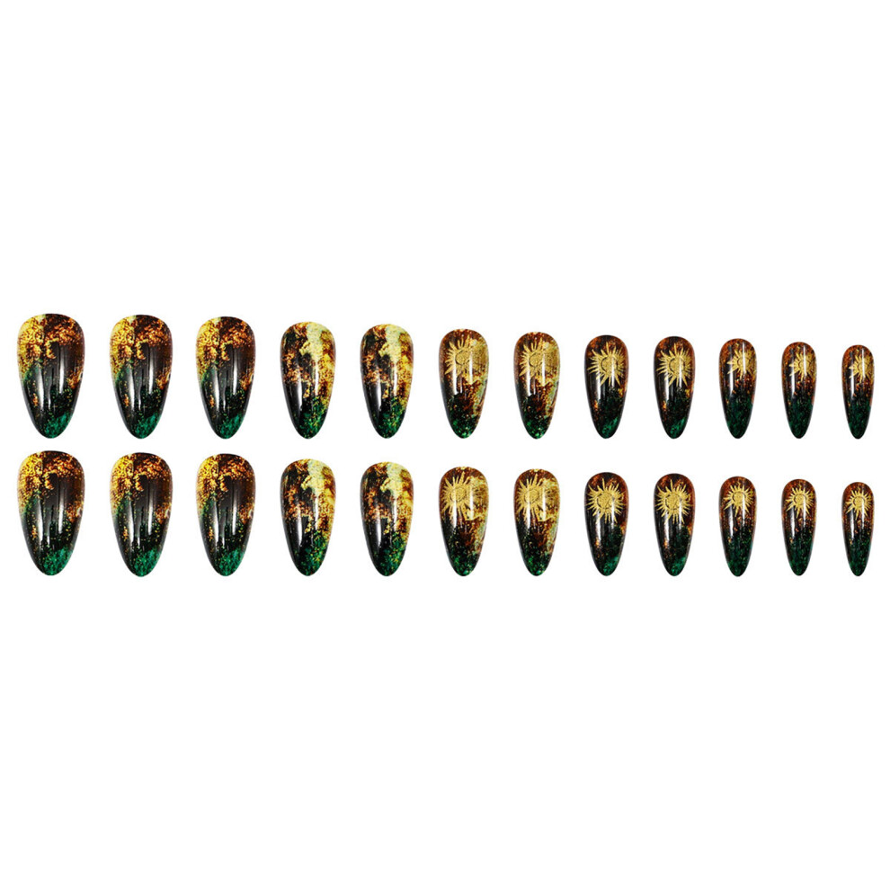 Roc-Electron Green,Gold 24Pcs Gold Green Gradient Press On Nails