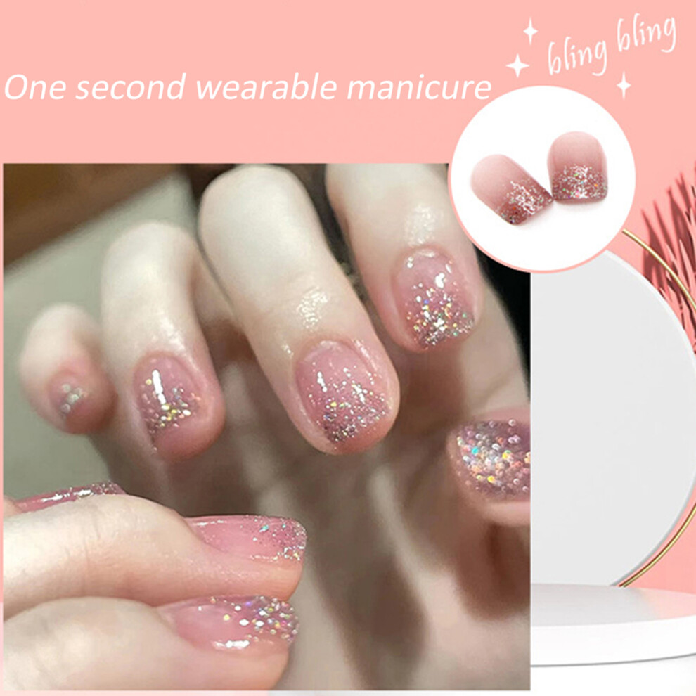 Roc-Electron Pink (Jelly Glue Model) 24Pcs Glitter Short Fake Nails For Women