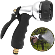 Gardening Handheld Showerhead with Water Gun Spray Nozzle, Heavy Duty Rubber and Stainless Steel, Includes Brass Quick Connect Fitting
