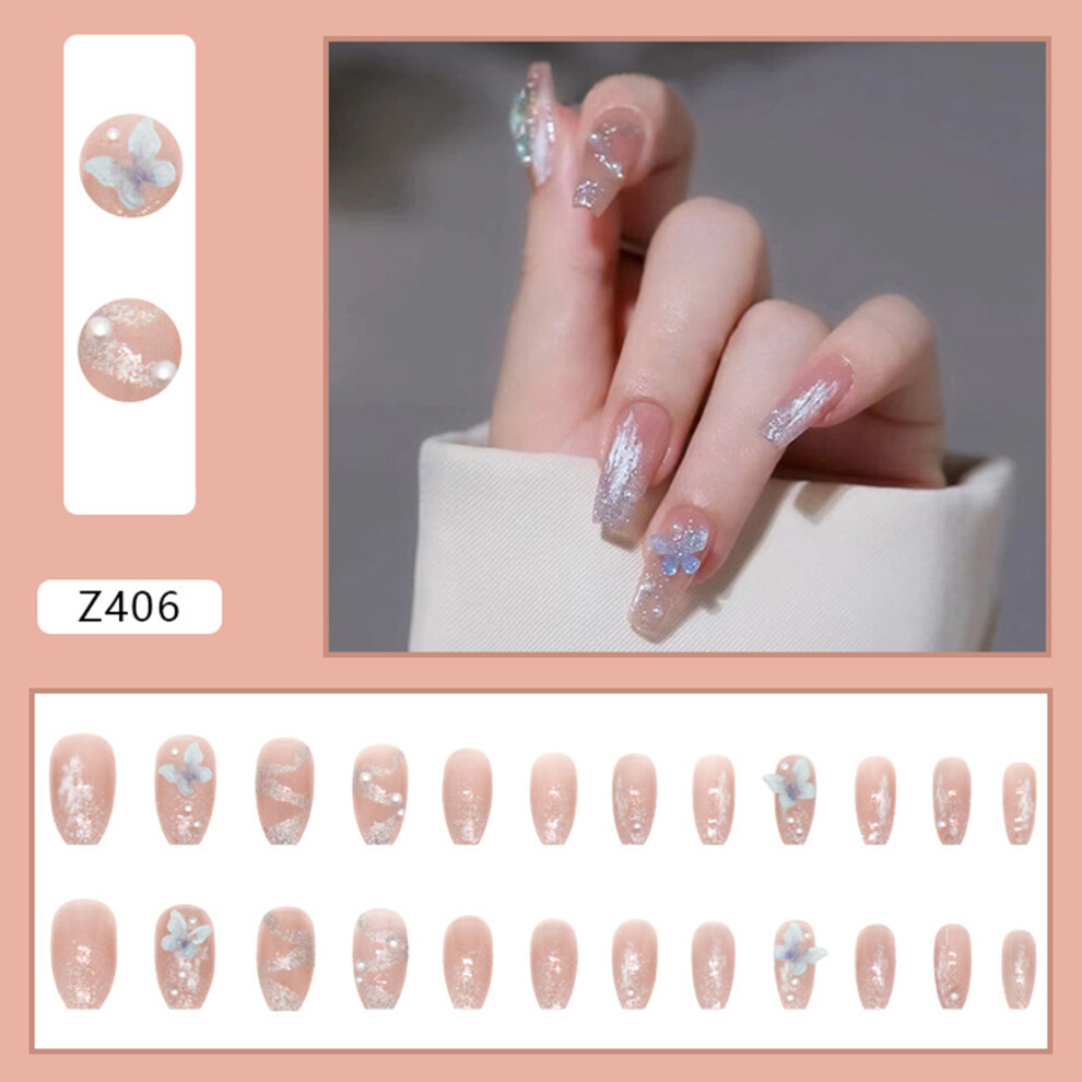 Roc-Electron (Jelly Glue Model) 24Pcs Reusable Shining False Nails For Diy
