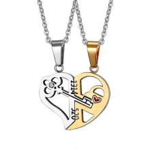 (Gold)Lovers Love Heart Lock Key Necklace Puzzle Necklace Valentine's Gift