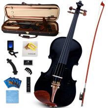 Black 4/4 Full Size Violin Set for Adults and Students, Solid Maple Body, Elegant Black Finish