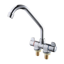 Deck Wall Mounted Kitchen Tap, Durable Copper Valve Mixer in Silver, Fits 33-38mm Mounting Hole, G1/2 Thread, Model 002