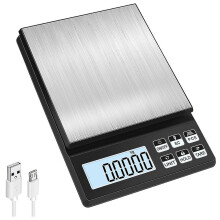 Küchenwaage mit 0,01 g Genauigkeit, 5 kg Tragkraft, wiederaufladbarem Akku und beleuchtetem Display zum Wiegen von Gewürzen und Schmuck
