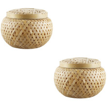 2Pièces Pot À Bonbons Bambou Khaki Décoration