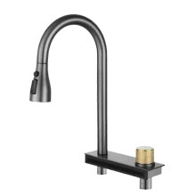 Single Sink Kitchen Faucet, Pull Out Spray Tap with Magnetic Holder, Automatic Retraction, Stainless Steel Brass Construction