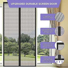 Self Closing Magnetic Insect Screen for Doors, 90cm x 210cm, Easy Adhesive Pin Installation, No Drilling Required, Polyester Mesh