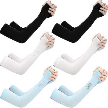 Manicotte da Sole UV Protezione UPF 50 con Design Anti-Scadenza, Elastiche per Corsa Ciclismo Giardinaggio - 6 Paia (Nero, Bianco, Blu)