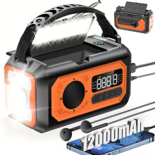 Radio di emergenza a manovella solare per esterni, batteria al litio da 12000 mAh, display a LED