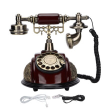 Telefono fisso con quadrante rotante, finitura effetto legno e bronzo, funzione vivavoce, ideale per studio, camera da letto o bar.