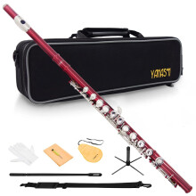 Red C Flute 16 Keys Closed Hole Nickel Plated Student Flute with Case and Accessory Set