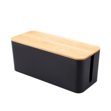 Wooden Cable Organiser Box, 23x12x11.5 cm Dustproof Storage for Chargers, Network Cables and Power Cords, Black