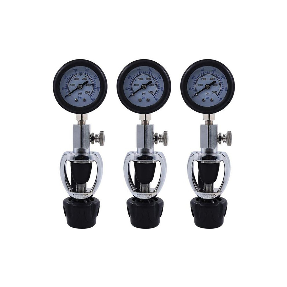 3X Scuba Diving Yoke Tank Pressure Checker 5000 Psi 350 Bar,Scuba Diving Accessories Silver/Black 4712635898919