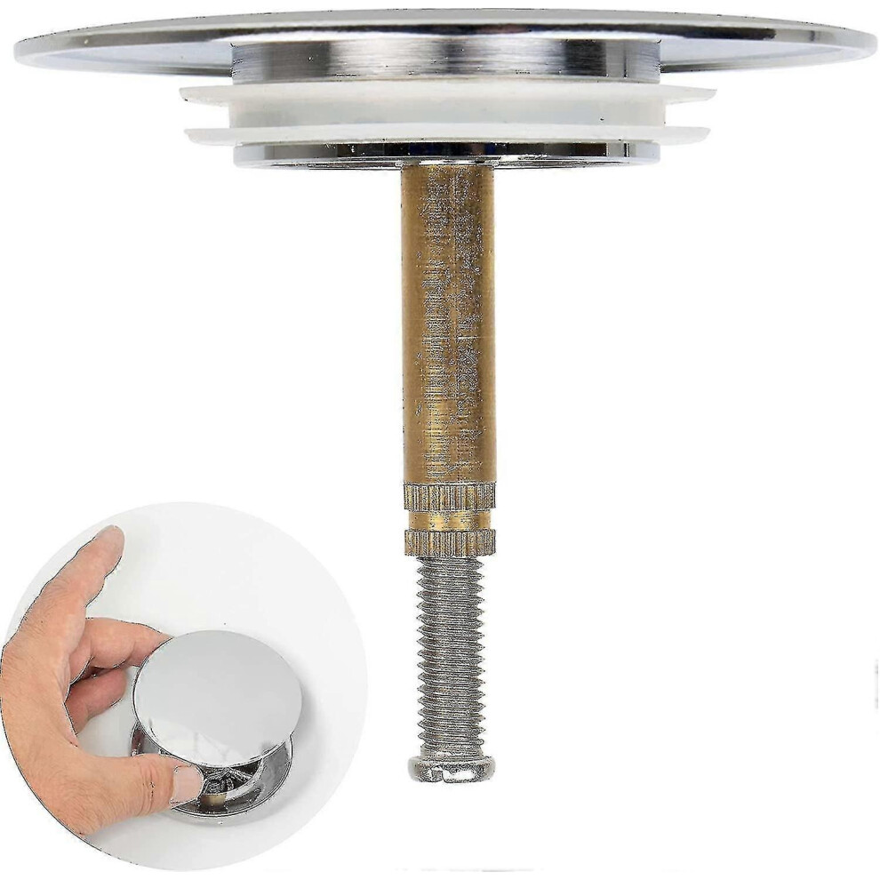 Bath Drain Stopper With Double Seal, Adjustable Brass Chrome Plug For 70Mm Tub Drain, Easy To Clean 6901508604254