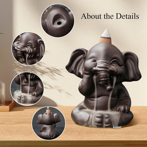 Backflow Incense Burner Elephant Ceramic Holder Handmade Aromatherapy Gift Set for Relaxation 1