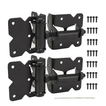 Self-Closing Hinge with Adjustable Spring Tension for Gates, 90 Opening, Heavy Duty Welded Construction, 2 Pieces Black Iron for Wooden Metal Gates