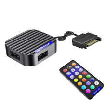 ARGB-controllerhub voor pc, 3-poorts SATA-hub met voeding en 10 meter afstandsbediening voor 5V LED-strips en ventilatoren.