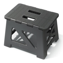 Folding Step Stool 9 Inch, Heavy Duty Metal, Non Slip Step Stool for Adults, Black BLACKSPACE
